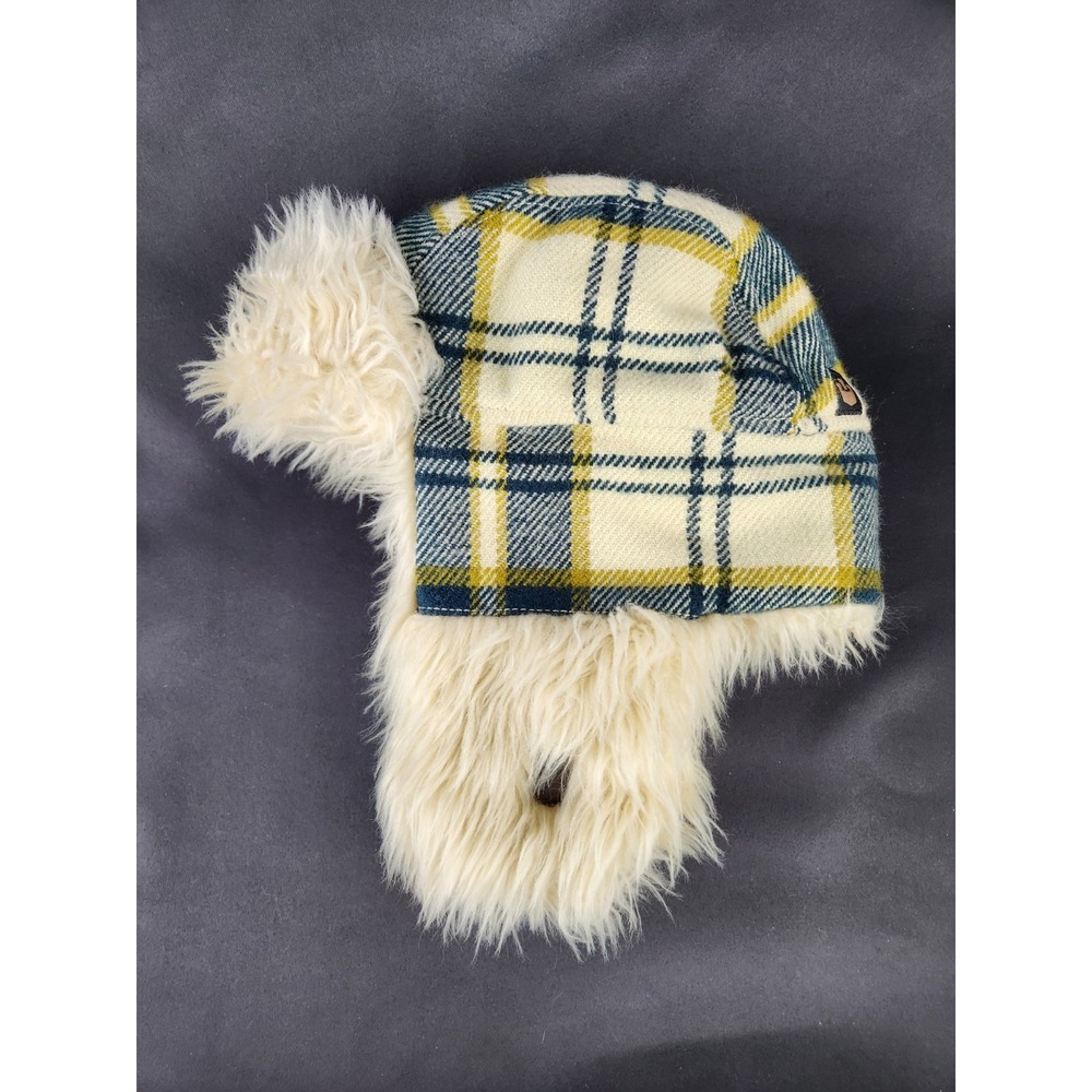 Vtg Goorin Bros Trapper Hat Ear Flaps Winter Faux Fur Plaid Flannel SZ Adult M/L